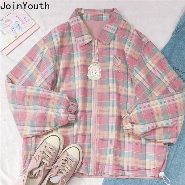 joinyouth japanese plaid pink coat oversized rainbow bomber jacket autumn both sides wear cute jackets women causal clothes 201112, Black;brown
joinyouth japanese plaid pink coat oversized rainbow bomber jacket autumn both sides wear cute jackets women causal clothes 201112, Black;brown