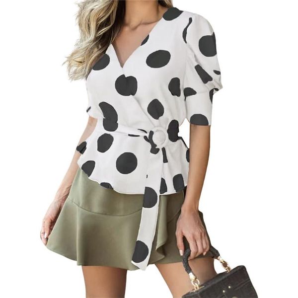 women's blouse plus size v neck short sleeve shirt for female polka dot high wist ladies shirt bandage blusas de mujer verano, White
women's blouse plus size v neck short sleeve shirt for female polka dot high wist ladies shirt bandage blusas de mujer verano, White