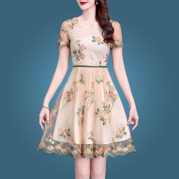 7colors embroidery flowers short sleeve a-line thin women summer gauze elegant plus size holiday cocktail dress, White;pink
7colors embroidery flowers short sleeve a-line thin women summer gauze elegant plus size holiday cocktail dress, White;pink