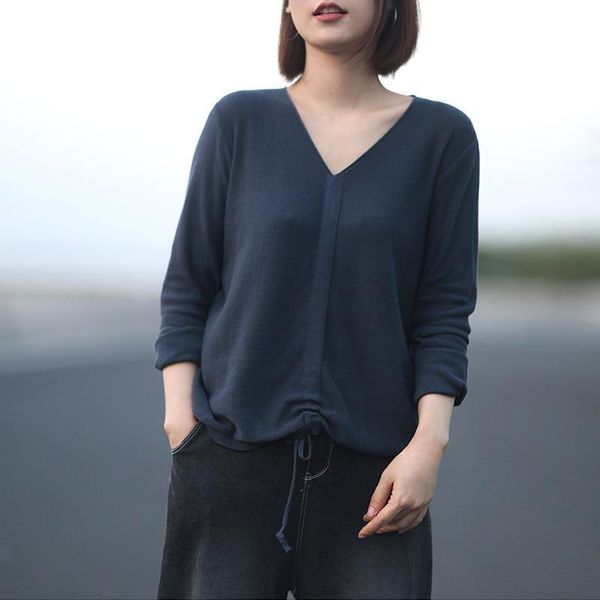 new korean leisure v neck solid color drawstring women pullovers sweaters 2021 autumn all match 9 color women sweater, White;black 
new korean leisure v neck solid color drawstring women pullovers sweaters 2021 autumn all match 9 color women sweater, White;black