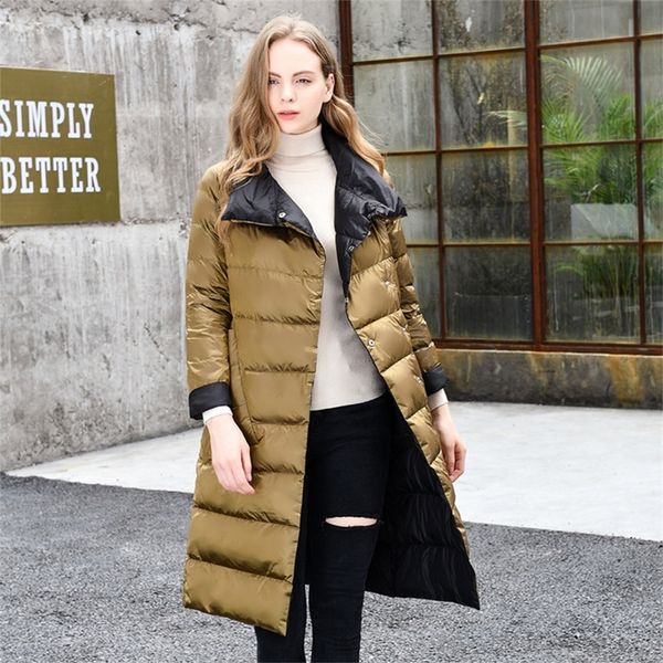 women's double sided winter down jacket turtleneck warm white duck down long coat woman double breasted parkas jacket clothing lj201127, Black
women's double sided winter down jacket turtleneck warm white duck down long coat woman double breasted parkas jacket clothing lj201127, Black