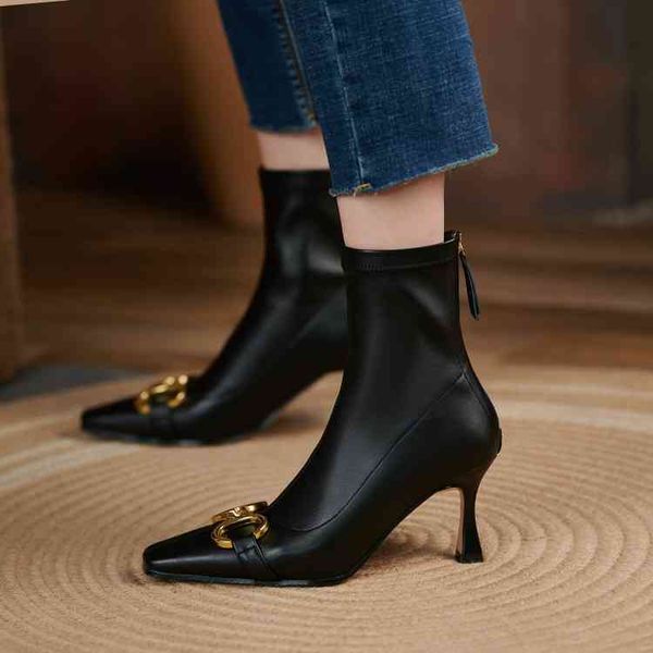 boots french small square head short boots soft leather spring and autumn thin style fine heel temperament fashion women's metal buckle, Black
boots french small square head short boots soft leather spring and autumn thin style fine heel temperament fashion women's metal buckle, Black
