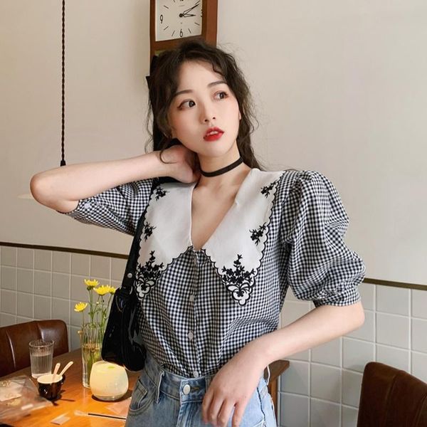 women casual sweet blouse lapel shirt puff sleeve design niche flower embroidered shirt blusas streetwear, White
women casual sweet blouse lapel shirt puff sleeve design niche flower embroidered shirt blusas streetwear, White