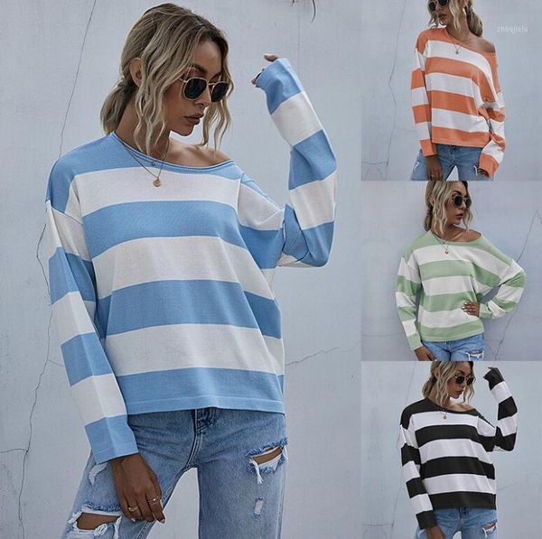 fashion ladies striped loose o neck long sleeve knitted sweater women casual pullover female sweater knitted1, White;black 
fashion ladies striped loose o neck long sleeve knitted sweater women casual pullover female sweater knitted1, White;black