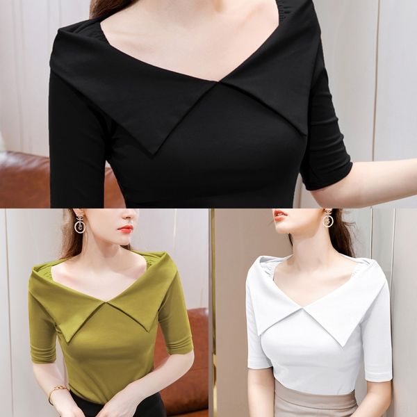 tbbey mid sleeve t-shirt lapel new 5-point sleeve bottoming shirt for style versatile opcoatlarge women's french women in autumn, White
tbbey mid sleeve t-shirt lapel new 5-point sleeve bottoming shirt for style versatile opcoatlarge women's french women in autumn, White