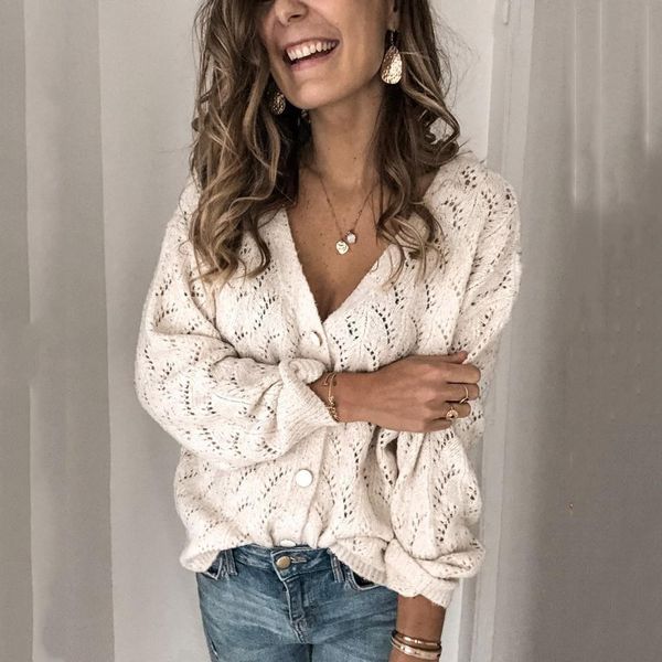 solid autumn women sweater v neck long sleeve buttons hollow out cashmere cardigan sweater ropa de mujer oto o invierno 2021, White;black
solid autumn women sweater v neck long sleeve buttons hollow out cashmere cardigan sweater ropa de mujer oto o invierno 2021, White;black