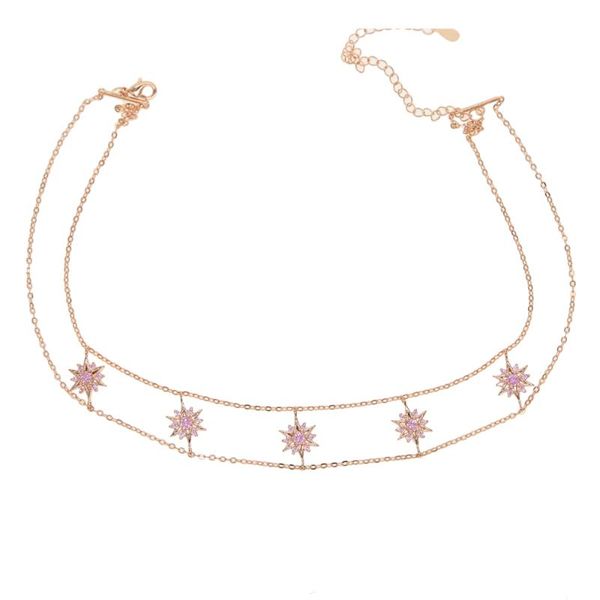 romantic snowflake charm double layer rose color choker delicate sparking tiny cz necklace women girl charm jewelry, Silver
romantic snowflake charm double layer rose color choker delicate sparking tiny cz necklace women girl charm jewelry, Silver