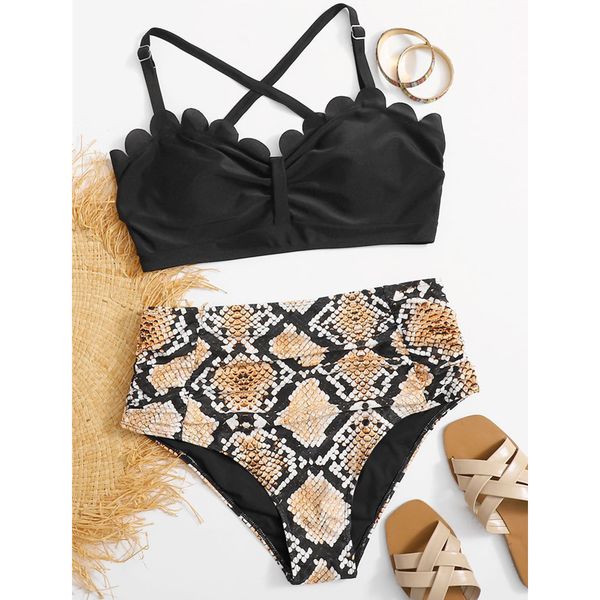 new large and fat split swimsuit printed cut ee contrast women's high waist bikini, White;black
new large and fat split swimsuit printed cut ee contrast women's high waist bikini, White;black