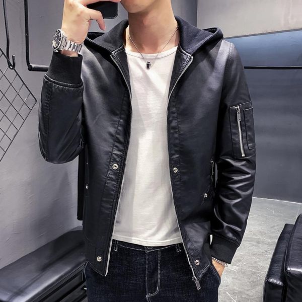 2021 new men's zipper hooded leather clothing slim-fitting solid multiple pockets motorcycle pu leather jacket size m-5xl, Black
2021 new men's zipper hooded leather clothing slim-fitting solid multiple pockets motorcycle pu leather jacket size m-5xl, Black