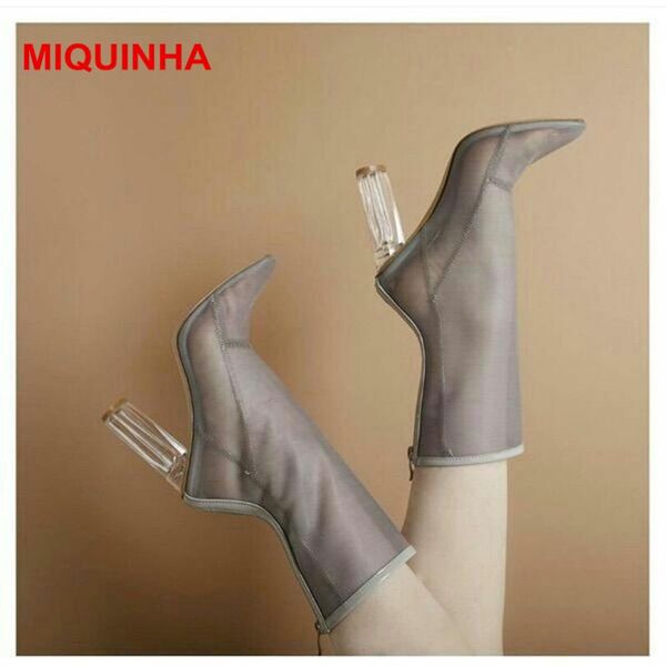 miquinha pointed toe transparent design cool summer fashion boots air mesh design zippered women shoes super star runway shoes, Black
miquinha pointed toe transparent design cool summer fashion boots air mesh design zippered women shoes super star runway shoes, Black