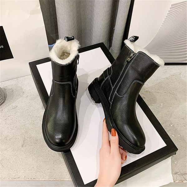 winter women shoes plush warm cotton boots round toe side zipper genuine leather ankle snow boots 02a1, Black
winter women shoes plush warm cotton boots round toe side zipper genuine leather ankle snow boots 02a1, Black