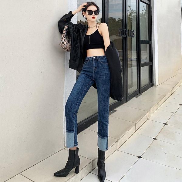 women's jeans autumn patchwork half cuffs stretch women's high waist straight cigarette pants mujer ankle length elastic splice co, Blue
women's jeans autumn patchwork half cuffs stretch women's high waist straight cigarette pants mujer ankle length elastic splice co, Blue
