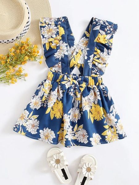 toddler girls allover floral ruffle trim bow front overall dress she, Red;yellow
toddler girls allover floral ruffle trim bow front overall dress she, Red;yellow