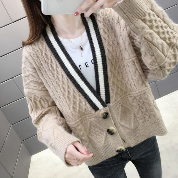 iqdna 2020 korean spring and autumn new style color matching stripe knitted single short coat breasted twist diamond v-neck cardigan sweater, White;black
iqdna 2020 korean spring and autumn new style color matching stripe knitted single short coat breasted twist diamond v-neck cardigan sweater, White;black