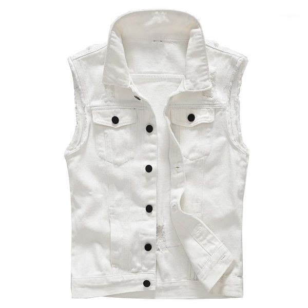 sokotoo men's slim fit white denim vest black buttons holes ripped jean waistcoat tank, Black;white 
sokotoo men's slim fit white denim vest black buttons holes ripped jean waistcoat tank, Black;white