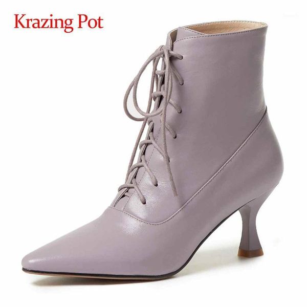 boots krazing pot work genuine leather high street fashion small square toe heel lace up elegant lady dress ankle l681, Black
boots krazing pot work genuine leather high street fashion small square toe heel lace up elegant lady dress ankle l681, Black