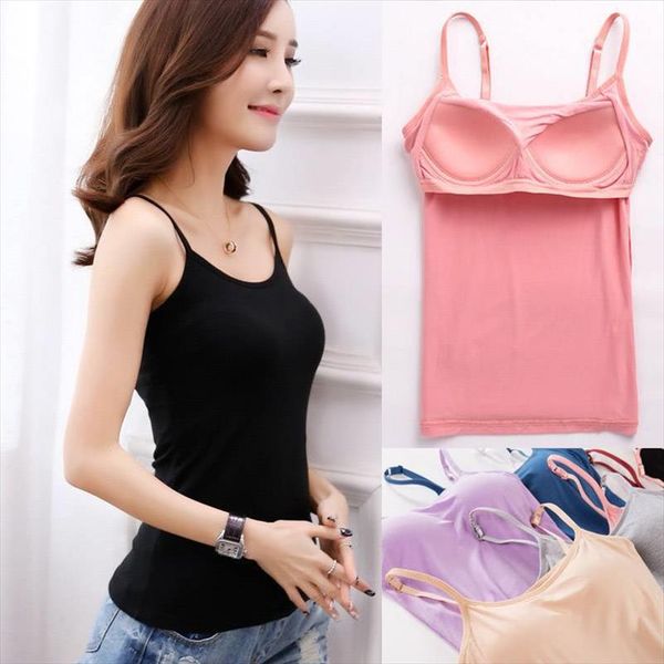 women comfortable padded bra tank women spaghetti cami vest female camisole with built in bra home camisole, White
women comfortable padded bra tank women spaghetti cami vest female camisole with built in bra home camisole, White