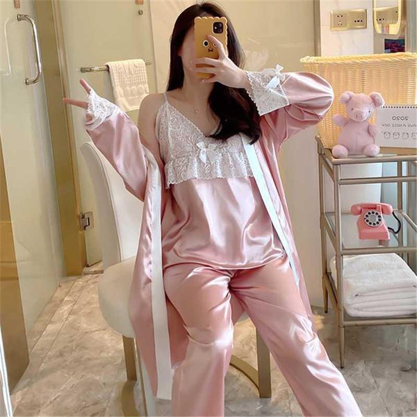 autumn home service three-piece pink lace nightgown 2020 new long-sleeve women's sleepwear with chest pad pyjamas female1, Black;red
autumn home service three-piece pink lace nightgown 2020 new long-sleeve women's sleepwear with chest pad pyjamas female1, Black;red