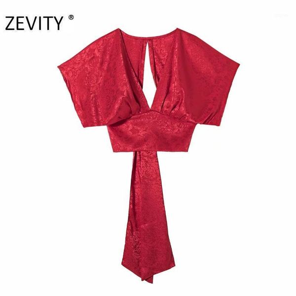 zevity new women deep v neck jacquard short smock blouse shirt women back split hem bow tied roupas chic kimono ls71871, White
zevity new women deep v neck jacquard short smock blouse shirt women back split hem bow tied roupas chic kimono ls71871, White