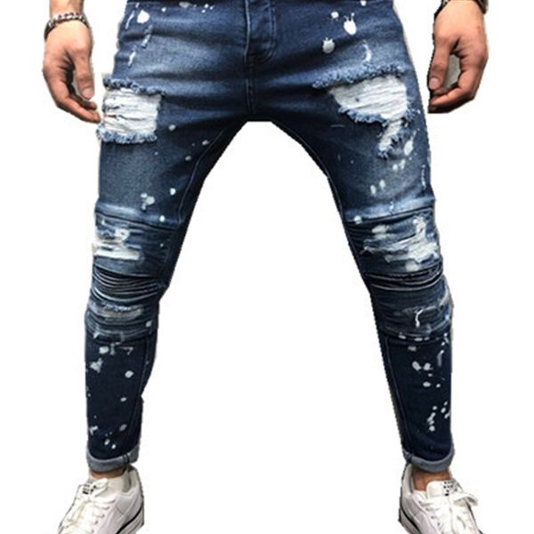 fashion men's jeans shinny splashing ink pleated slim fit denim 2019 spring summer hip hop sportswear elastic waist pants, Blue
fashion men's jeans shinny splashing ink pleated slim fit denim 2019 spring summer hip hop sportswear elastic waist pants, Blue