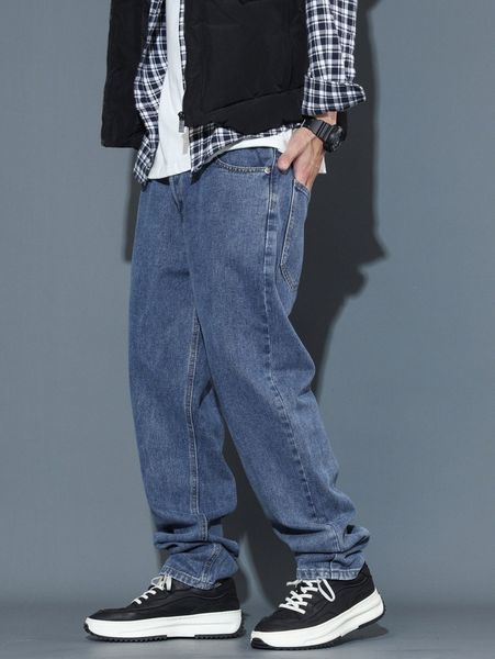 men solid pocket detail jeans 87q8#, Blue