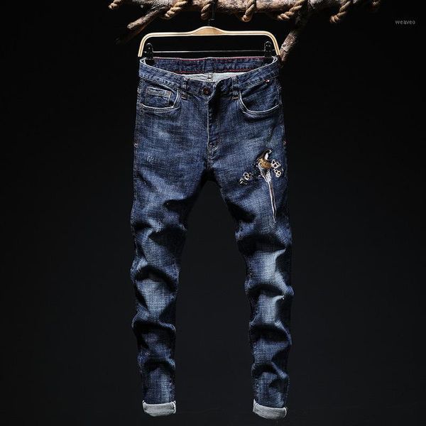 2020 fashion hip hop men jeans retro knee hole zipped biker jeans men spring slim bird embroidery destroyed ripped denim pants1, Blue
2020 fashion hip hop men jeans retro knee hole zipped biker jeans men spring slim bird embroidery destroyed ripped denim pants1, Blue