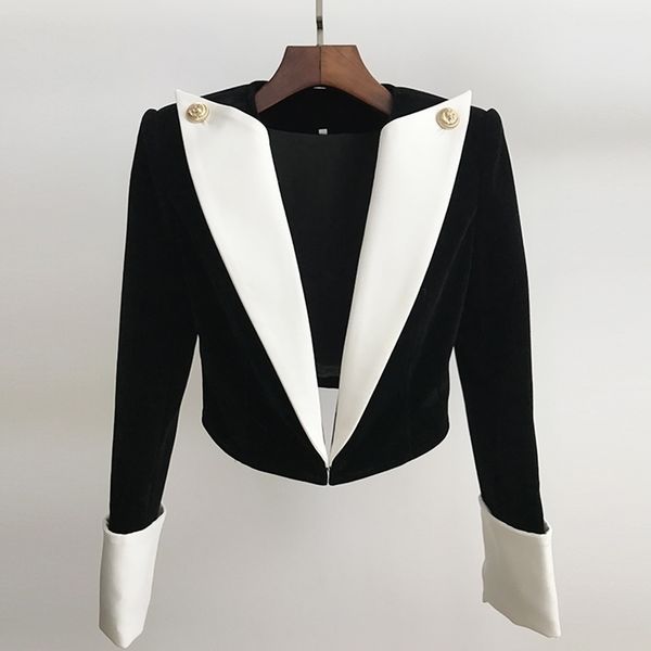 high street stylish designer jacket women's lion buttons color block patchwork velvet short blazer 201201, White;black
high street stylish designer jacket women's lion buttons color block patchwork velvet short blazer 201201, White;black