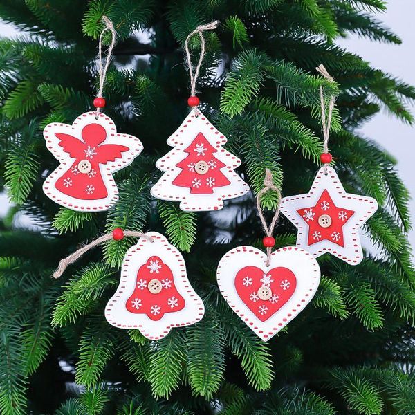 

3pcs/set wooden christmas tree ornament decorations angle star tree heart bell shaped pendant hangings xmas happy new year gift