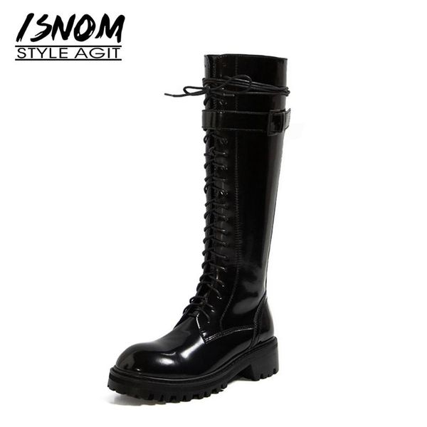 isnom ladies genuine leather knee boots chunky heel cross straps platform zipper fashion buckle boots autumn winter 2020, Black
isnom ladies genuine leather knee boots chunky heel cross straps platform zipper fashion buckle boots autumn winter 2020, Black