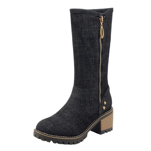 women fashion round toe warm non-slip boots thick square root heels casual shoe for ladies zipper denim mid-calf ankle boots, Black
women fashion round toe warm non-slip boots thick square root heels casual shoe for ladies zipper denim mid-calf ankle boots, Black