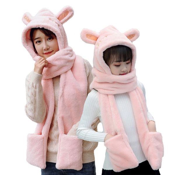 new cute bear ear scarf hijab hat gloves female one-piece cap winter warm plush shield streetwear, Blue;gray
new cute bear ear scarf hijab hat gloves female one-piece cap winter warm plush shield streetwear, Blue;gray