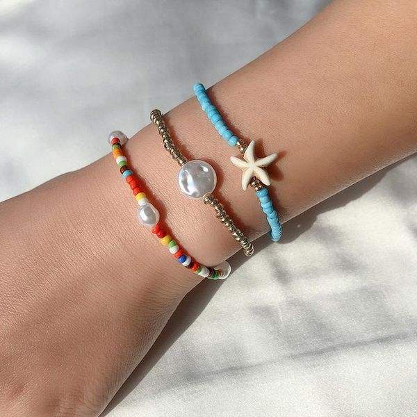 3 pcs/set five-pointed star imitation pearl colorful rice bead bohemian elastic bracelet set for women gift jewelry accessory, Golden;silver
3 pcs/set five-pointed star imitation pearl colorful rice bead bohemian elastic bracelet set for women gift jewelry accessory, Golden;silver