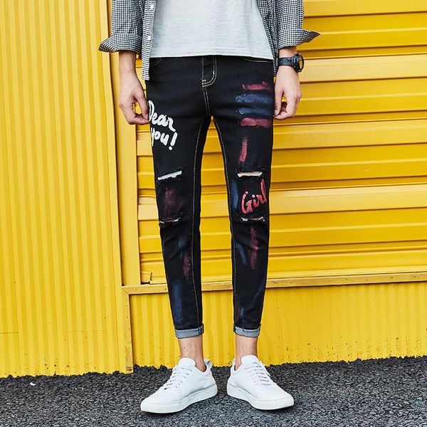 new skinny jeans men's self-cultivation letter graffiti pencil pants men's cotton elastic fashion denim ankle-length pants, Blue
new skinny jeans men's self-cultivation letter graffiti pencil pants men's cotton elastic fashion denim ankle-length pants, Blue