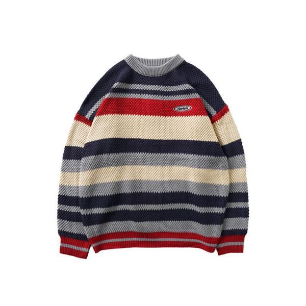 men's sweaters japanese pullover round neck striped retro sweater men loose casual all-match harajuku couples winter clothes, White;black
men's sweaters japanese pullover round neck striped retro sweater men loose casual all-match harajuku couples winter clothes, White;black
