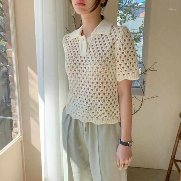 women summer hollow out elegant short blouse knitted shirt slim casual pullover smock 1, White
women summer hollow out elegant short blouse knitted shirt slim casual pullover smock 1, White