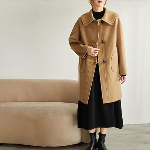 women's wool & blends face cashmere coat with horn buckle for women's winter thickening temperament high end medium length loose w, Black
women's wool & blends face cashmere coat with horn buckle for women's winter thickening temperament high end medium length loose w, Black