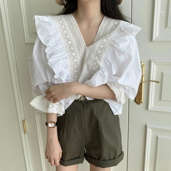 korean style fashion two piece sets womens outfits summer half sleeve v-neck ruffle trim blouses and high waist shorts pants1, White
korean style fashion two piece sets womens outfits summer half sleeve v-neck ruffle trim blouses and high waist shorts pants1, White