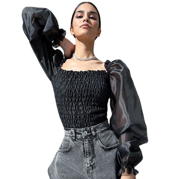 women's blouses & shirts women's spring chiffon square collar shirt fold perspective temperament short bubble sleeve, White
women's blouses & shirts women's spring chiffon square collar shirt fold perspective temperament short bubble sleeve, White