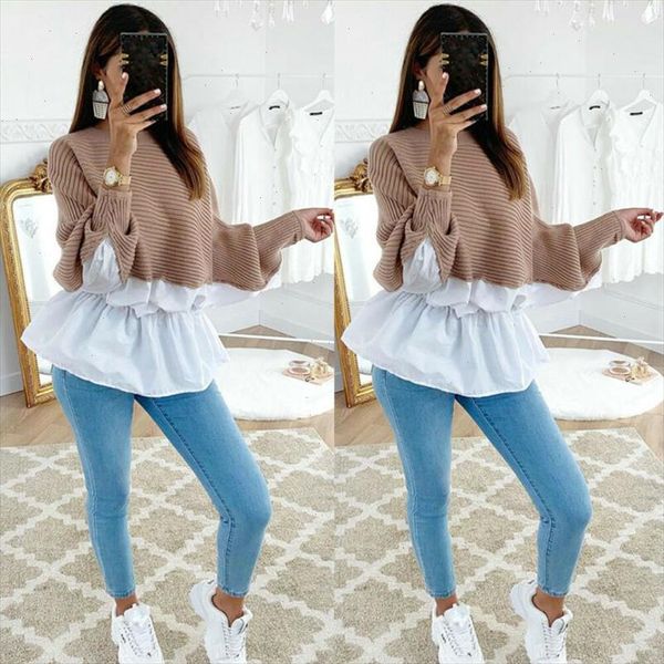 women casual batwing long sleeve patchwork pullover loose oversized shirts soft comfortable sweaters drop shipping high quality, White;black
women casual batwing long sleeve patchwork pullover loose oversized shirts soft comfortable sweaters drop shipping high quality, White;black