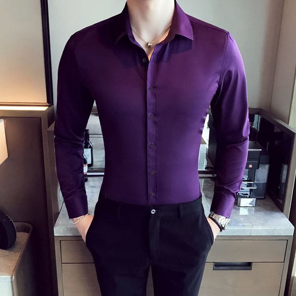 white men's business professional handsome korean slim long sleeve solid color shirt, White;black
white men's business professional handsome korean slim long sleeve solid color shirt, White;black