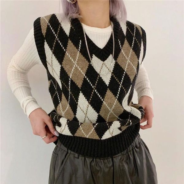fall 2020 korean style tank women v neck argyle sweater vest vintage plaid sweater vest knitted sleeveless winter, Black;white
fall 2020 korean style tank women v neck argyle sweater vest vintage plaid sweater vest knitted sleeveless winter, Black;white