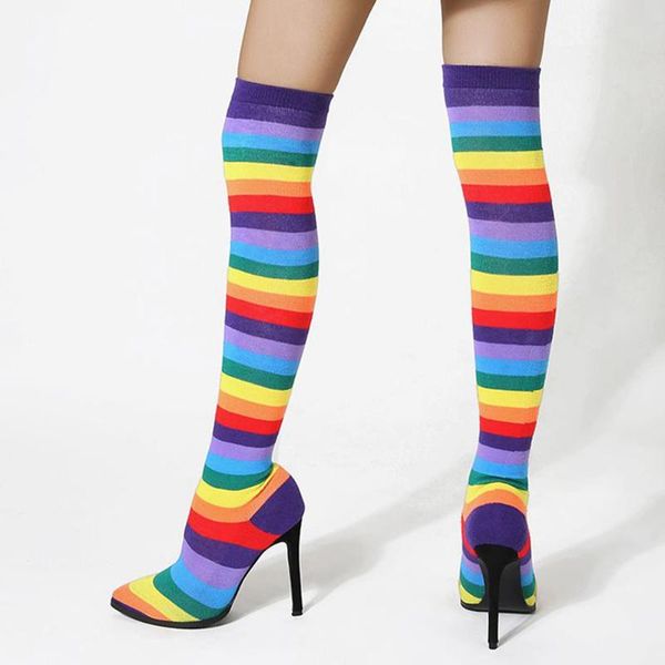 brand new rainbow colorful thin high heels pointed toe party sock shoes women slip on appeal over the knee boots, Black
brand new rainbow colorful thin high heels pointed toe party sock shoes women slip on appeal over the knee boots, Black