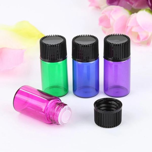 Blue Green Purple Pink Mini Essential Oil Dropper Bottle Glass Vials Bottles 1ml 2ml 3ml 5ml With Black Screw Cap