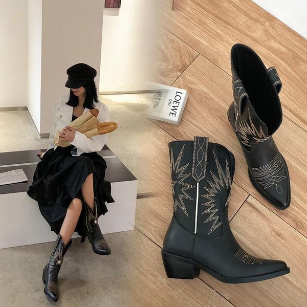 embroider women boots med heels retro knight boots female genuine leather botas mujer western cowboy sale boots2020, Black
embroider women boots med heels retro knight boots female genuine leather botas mujer western cowboy sale boots2020, Black