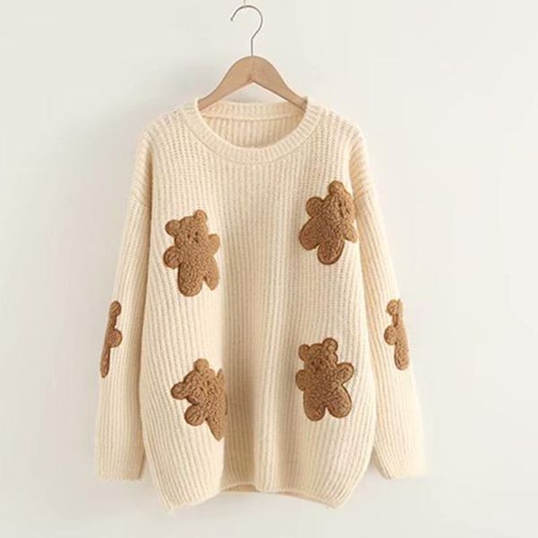 autumn winter cartoon bear appliques embroidery pullover sweater women sweet loose knitting cute preppy style sweater u127, White;black
autumn winter cartoon bear appliques embroidery pullover sweater women sweet loose knitting cute preppy style sweater u127, White;black