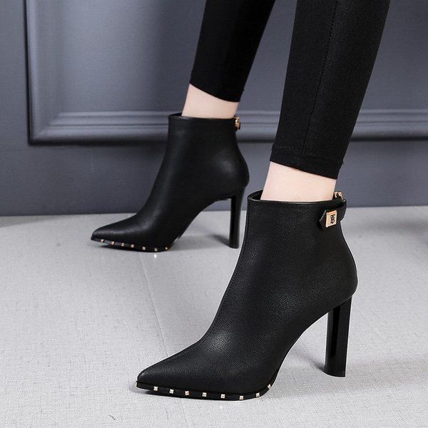 pointed toe pu warm ankle boots for women fashion short boots for women shoes autumn rubber thin heels pumps high heels, Black 
pointed toe pu warm ankle boots for women fashion short boots for women shoes autumn rubber thin heels pumps high heels, Black