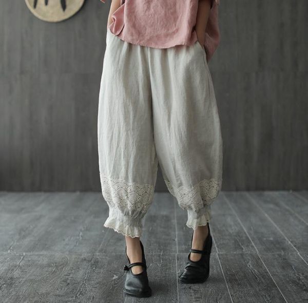 women summer cotton linen jacquard lace patchwork elastic waist pants ladies loose solid color trousers female pants, Black;white
women summer cotton linen jacquard lace patchwork elastic waist pants ladies loose solid color trousers female pants, Black;white