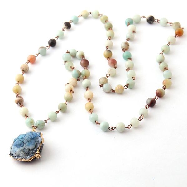 pendant necklaces fashion bohemian tribal jewelry rosary chain amazonite stones natural shells druzy punk necklace, Silver
pendant necklaces fashion bohemian tribal jewelry rosary chain amazonite stones natural shells druzy punk necklace, Silver