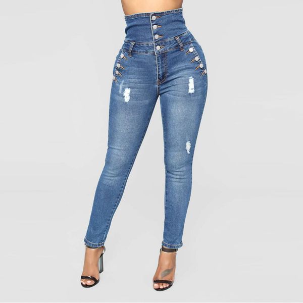 large size high waist four row button elastic slim fit small foot jeans pants female, Blue
large size high waist four row button elastic slim fit small foot jeans pants female, Blue