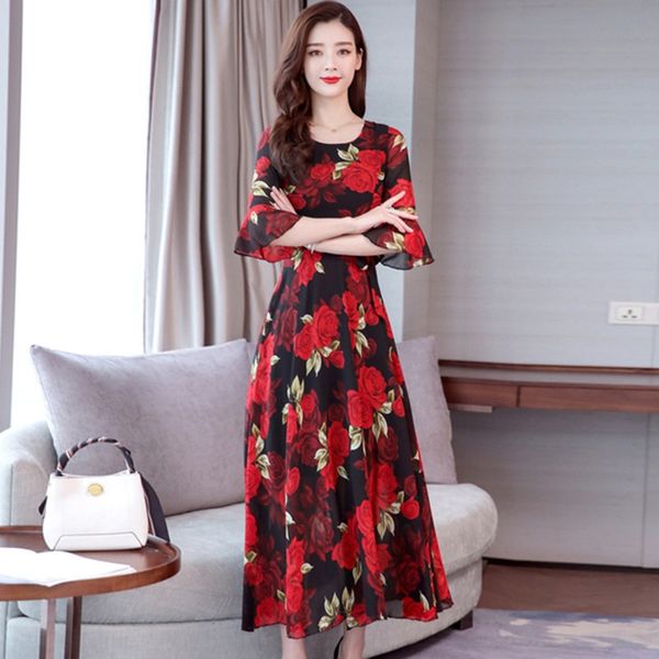 2019 women's summer new middle-aged and big skirt big skirt elderly large size elegant waist slimming printed short sleeve v-neck large, Black;gray
2019 women's summer new middle-aged and big skirt big skirt elderly large size elegant waist slimming printed short sleeve v-neck large, Black;gray